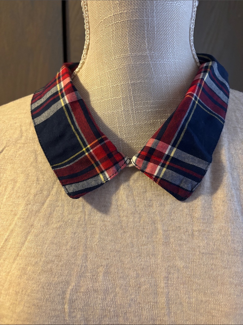 J Crew Layered Look Sweater Plaid Collared Knit Tan Red Blue Retro Twofer - Picture 3 of 6